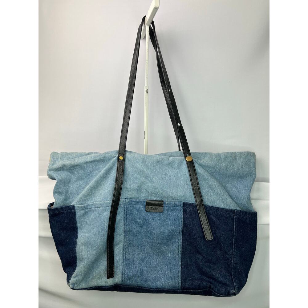 Chloe Two-Tone Blue Denim Tote with Black Straps